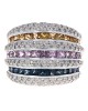7 Row Alternating Pave Diamond and Multicolor Sapphire Ring in White Gold